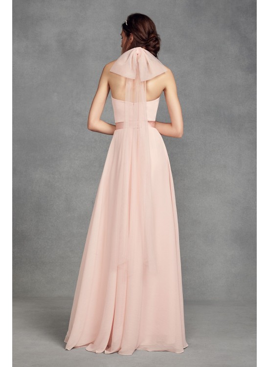 Chiffon Halter Bridesmaid Dress with Tulle Bow  VW360418