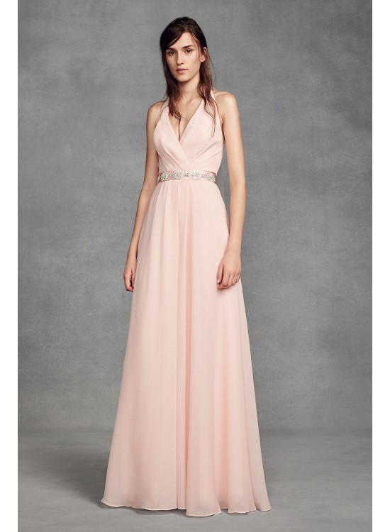 Chiffon Halter Bridesmaid Dress with Tulle Bow  VW360418