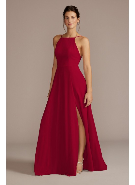 Chiffon High-Neck A-Line Bridesmaid Dress David&#039;s Bridal F20456