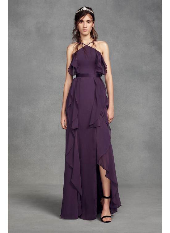 Chiffon High-Neck Bridesmaid Dress with Tie Back  VW360409