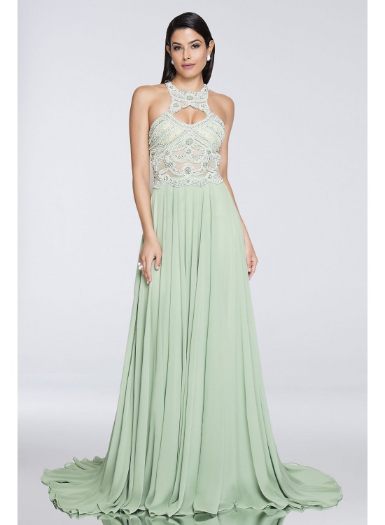 Chiffon Keyhole Halter Dress with Beaded Bodice Terani Couture 1812P5393