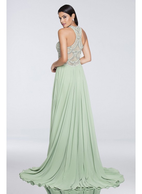 Chiffon Keyhole Halter Dress with Beaded Bodice Terani Couture 1812P5393