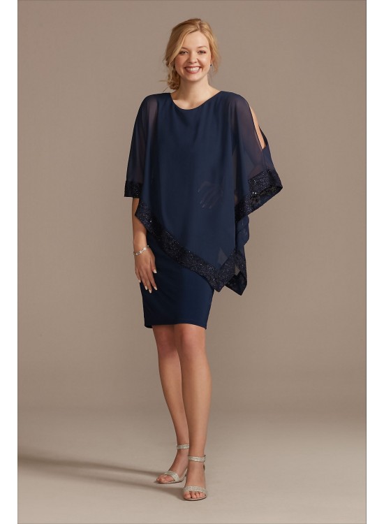 Chiffon Lace-Trimmed Scoopneck Capelet Dress  WBM2432