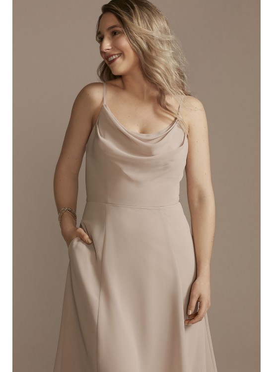 Chiffon Midi Cowl Neck Bridesmaid Dress F20397