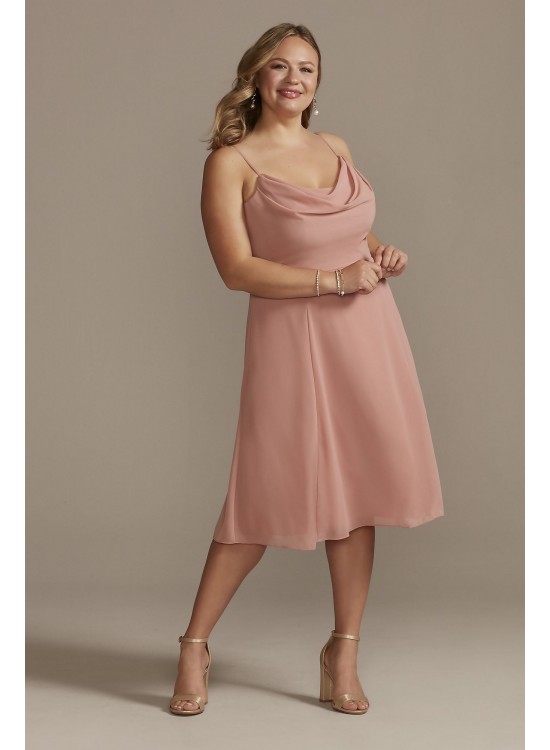 Chiffon Midi Cowl Neck Bridesmaid Dress F20397