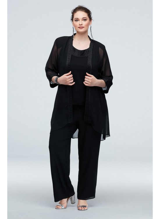 Chiffon Plus Size Pantsuit with High-Low Jacket Le Bos 25799