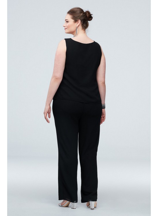 Chiffon Plus Size Pantsuit with High-Low Jacket Le Bos 25799