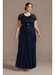 Chiffon Short-Sleeve Lace Plus Size Dress Onyx 850223