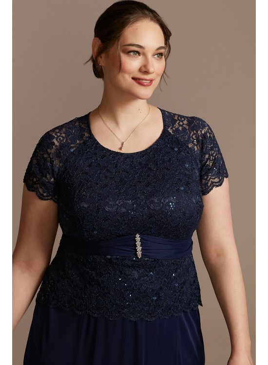 Chiffon Short-Sleeve Lace Plus Size Dress Onyx 850223