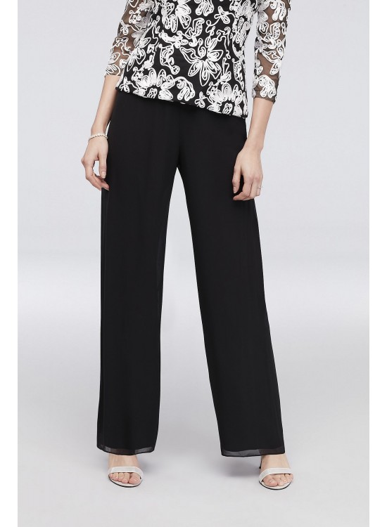 Chiffon Straight-Leg Pants with Picot Trim Alex Evenings 36025