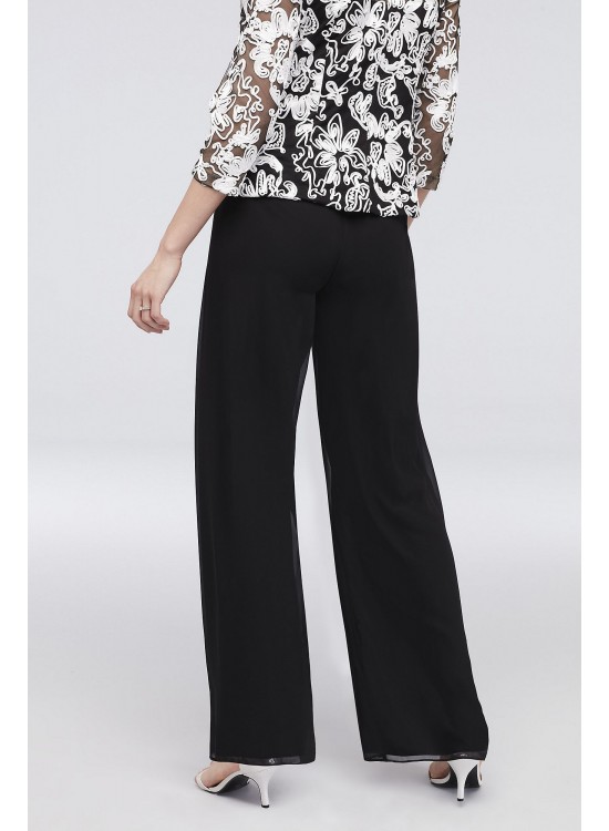 Chiffon Straight-Leg Pants with Picot Trim Alex Evenings 36025