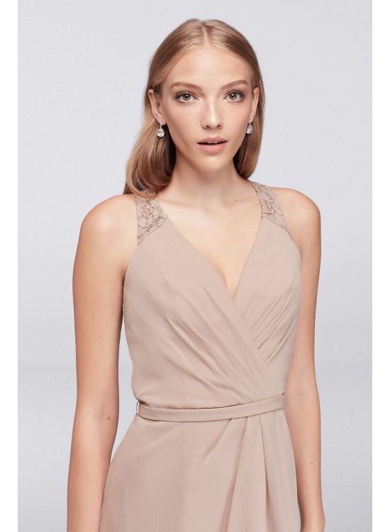 Chiffon V-Neck Dress with Lace Back  F19439