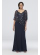 Chiffon V-Neck Sheath Dress with Beaded Capelet Jkara 5019N