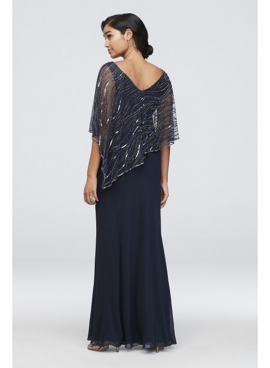 Chiffon V-Neck Sheath Dress with Beaded Capelet Jkara 5019N