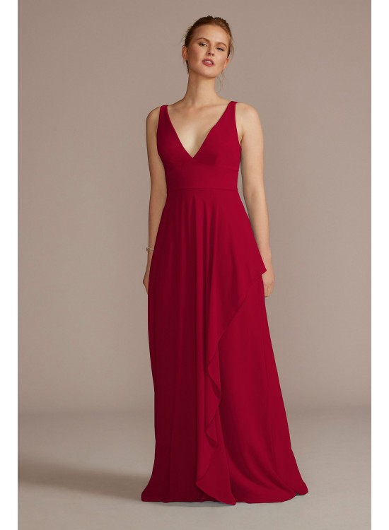 Chiffon V-Neck Tank Bridesmaid Dress with Cascade David&#039;s Bridal F20539