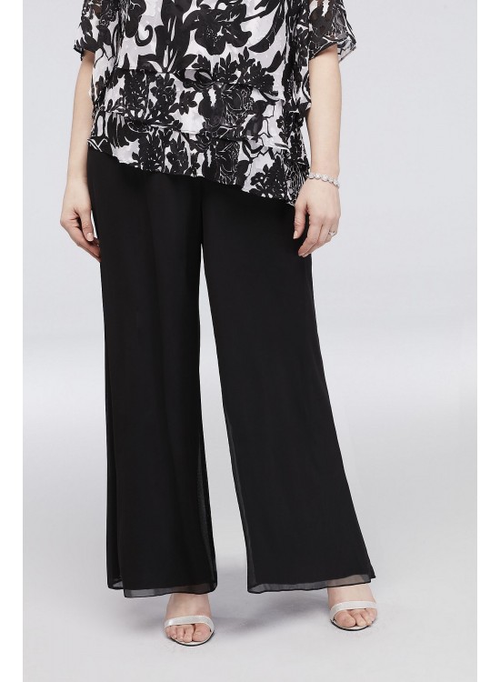 Chiffon Wide-Leg Pants with Waist Tie Alex Evenings 532071