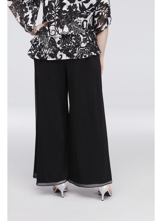 Chiffon Wide-Leg Pants with Waist Tie Alex Evenings 532071