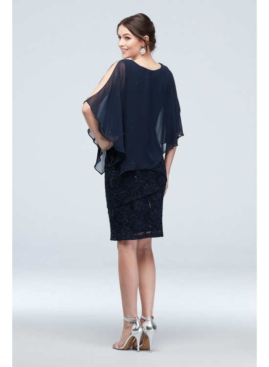 Cold Shoulder Cape and Ruffle Lace Dress Ronni Nicole V212637