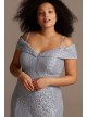 Cold-Shoulder Glitter Lace Plus Size Mermaid Dress  2047W