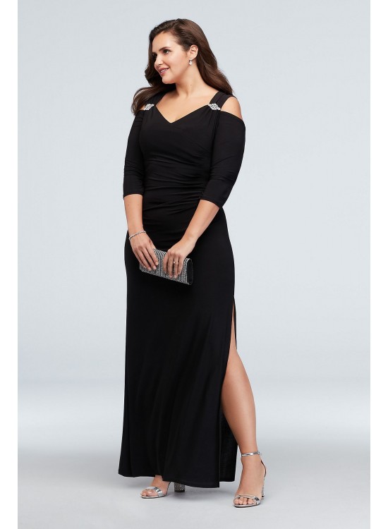 Cold Shoulder Plus Size Gown with Crystal Accents  8950DW