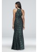 Contrast Lace High-Neck Halter Mermaid Gown Morgan and Co 21689