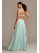 Corded Lace Embellishment Plunging Chiffon Gown Blondie Nites 1299BN1