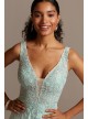 Corded Lace Embellishment Plunging Chiffon Gown Blondie Nites 1299BN1