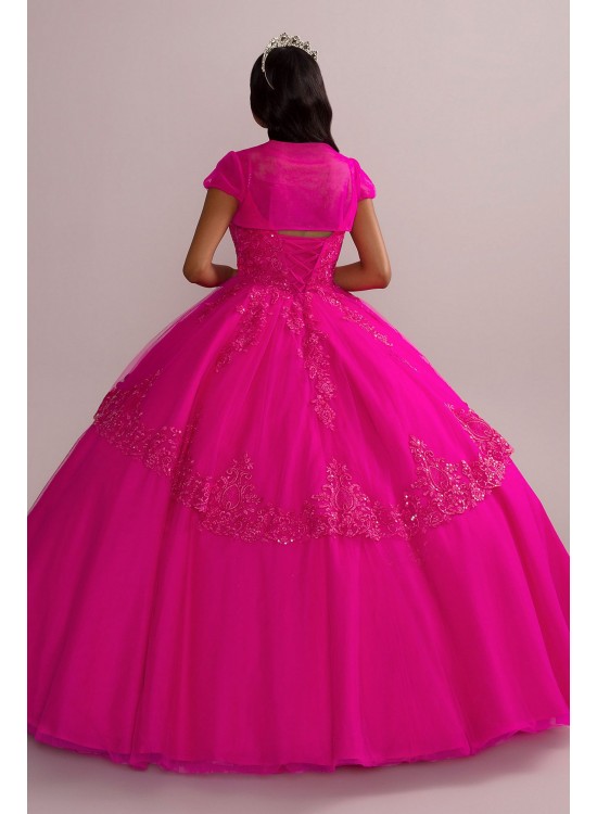 Corded Lace Quince Ball Gown with Bolero Fifteen Roses FR2112