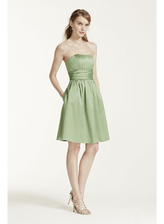 Cotton Sateen Short Strapless Ruched Dress  83312