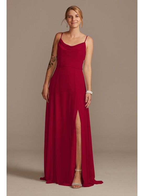 Cowl Neck Chiffon Bridesmaid Dress with Slit  F20235