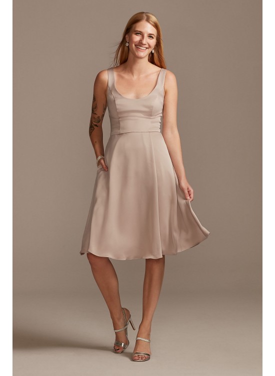 Crepe-Back Satin Scoop Tank Short Bridesmaid Dress  F20244