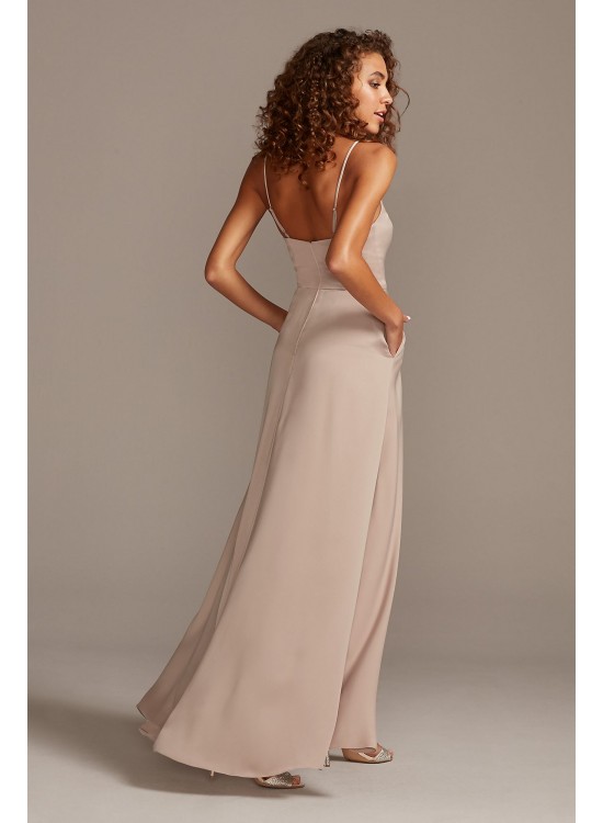 Crepe-Back Satin Spaghetti Strap Bridesmaid Dress  F20095