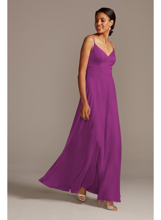 Crepe-Back Spaghetti Strap Satin Bridesmaid Dress  W11995