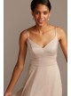 Crepe-Back Spaghetti Strap Satin Bridesmaid Dress  W11995