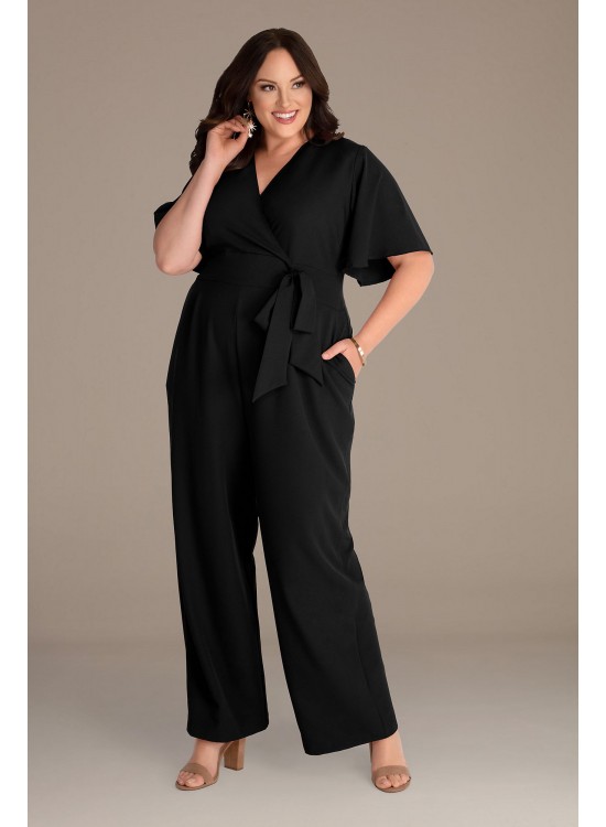 Crepe Plus Jumpsuit with Flutter Sleeve Kiyonna 37191301