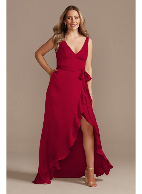 Crepe Satin Ruffle High-Low Bridesmaid Dress F20378