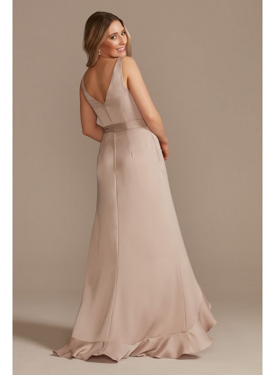 Crepe Satin Ruffle High-Low Bridesmaid Dress F20378