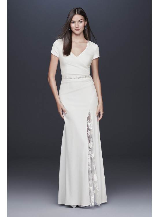 Crepe Sheath Gown with Embroidered Illusion Slit DB Studio DS870092