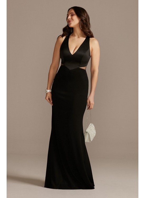 Crepe Sheath Plunge Gown with Illusion Cutouts VW21012