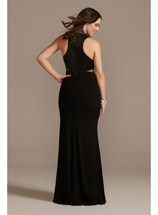 Crepe Sheath Plunge Gown with Illusion Cutouts VW21012