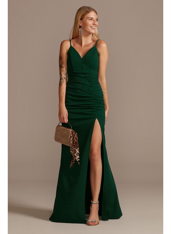 Crepe Spaghetti Strap Gown with Ruching Emerald Sundae ABF3405600