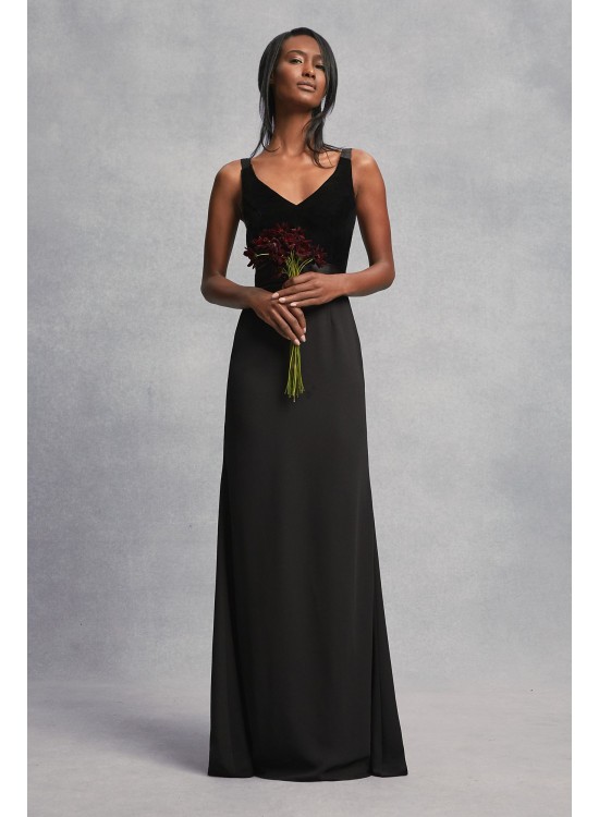 Crepe and Velvet Bridesmaid Dress with Open Back  VW360195V