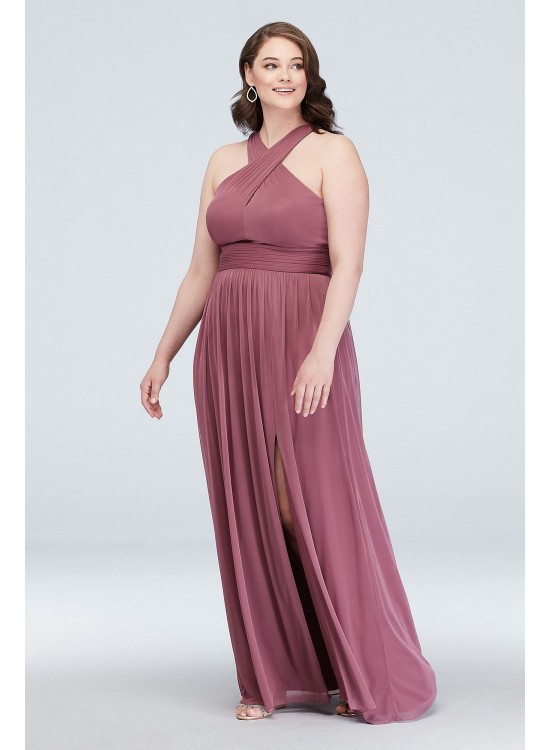 Crisscross High-Neck Mesh Bridesmaid Dress  F19952