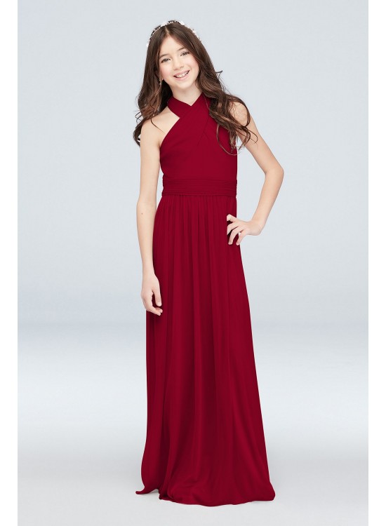 Crisscross High Neck Mesh Junior Bridesmaid Dress  JB9893