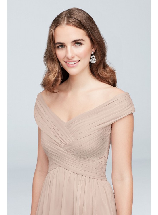 Crisscross Off-the-Shoulder Mesh Bridesmaid Dress  F19951