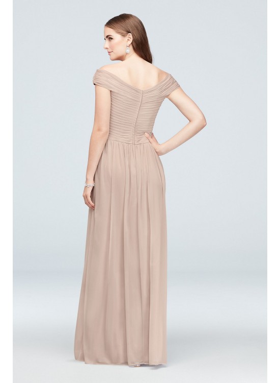 Crisscross Off-the-Shoulder Mesh Bridesmaid Dress  F19951