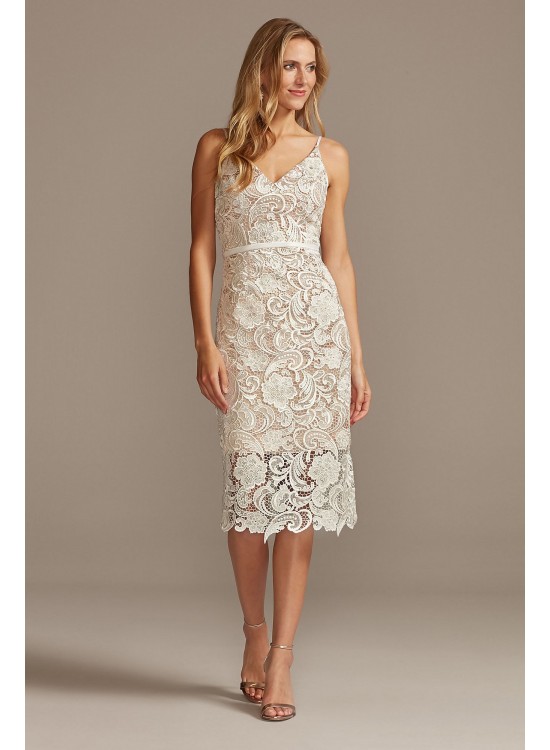 Crochet Lace Overlay Midi Spaghetti Strap Dress DB Studio SDWG0773