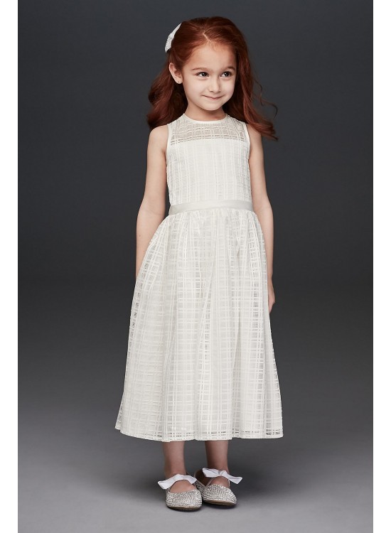 Crosshatch Checked Tea-Length Flower Girl Dress  OP261