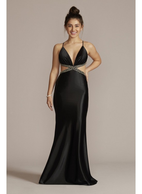 Crystal Beaded Cutout Satin Prom Dress Jules and Cleo WBM2950