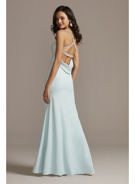 Crystal Crossed Straps Dress with Cowl Back Betsy and Adam A23386